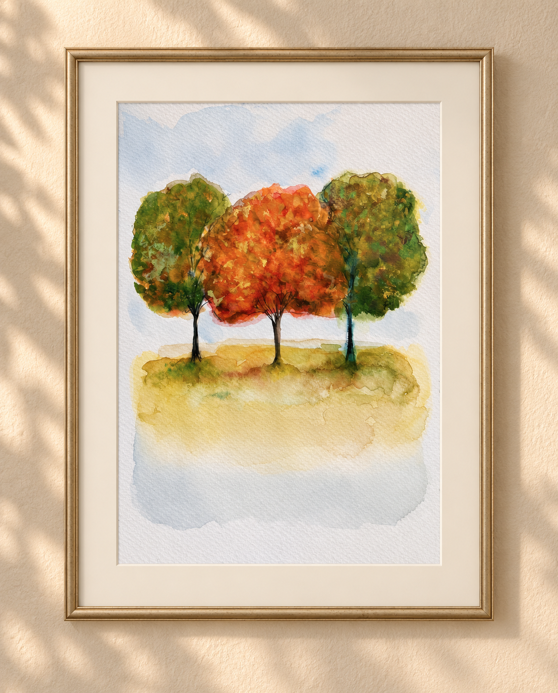 Interior visualisation of the Autumn Park watercolor by Marina Stognieva in a frame